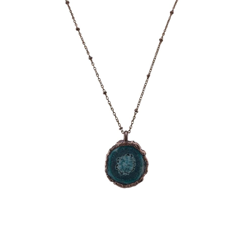 New Modern Green Solar Quartz Copper Tone Pendant Necklac